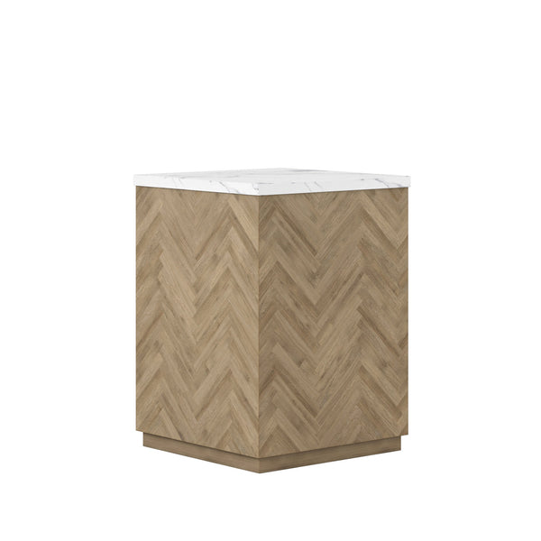 A.R.T. Furniture Garrison Accent Table With Travertine Top And Herringbone Base – Casual Contemporary Elegance Brown Parawood Solids With Ash Embossing,White Oak Veneers,Travertine 322309-1302