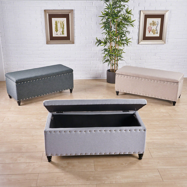 English Elm Storage Ottoman Bench with Hinged Lid Padded Seat Living Room Coffee Table 60581.00CCL
