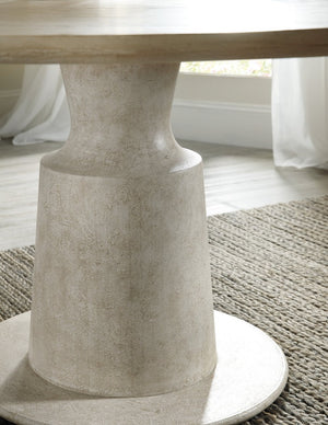 Hooker Furniture Cascade Sculpted Pedestal Dining Table In Brushed Taupe Oak Veneer, Distressed Transitional Style 6120-75203-80