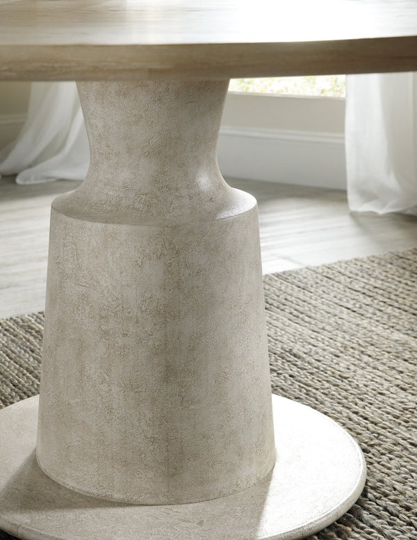 Hooker Furniture Cascade Sculpted Pedestal Dining Table In Brushed Taupe Oak Veneer, Distressed Transitional Style 6120-75203-80