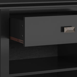 English Elm Artisan Black Bedside Table - Handcrafted Solid Wood With Spacious Drawer & Open Storage Shelf B136P158381