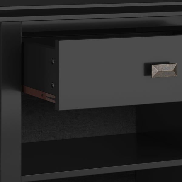 English Elm Artisan Black Bedside Table - Handcrafted Solid Wood With Spacious Drawer & Open Storage Shelf B136P158381