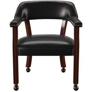 English Elm Steve Silver - Tournament Captain Arm Chair with Casters, Faux Leather Black, Nailhead Trim, Medium Cherry Pedestal Base - Swivel Comfort & Game-Ready Design B081P157446