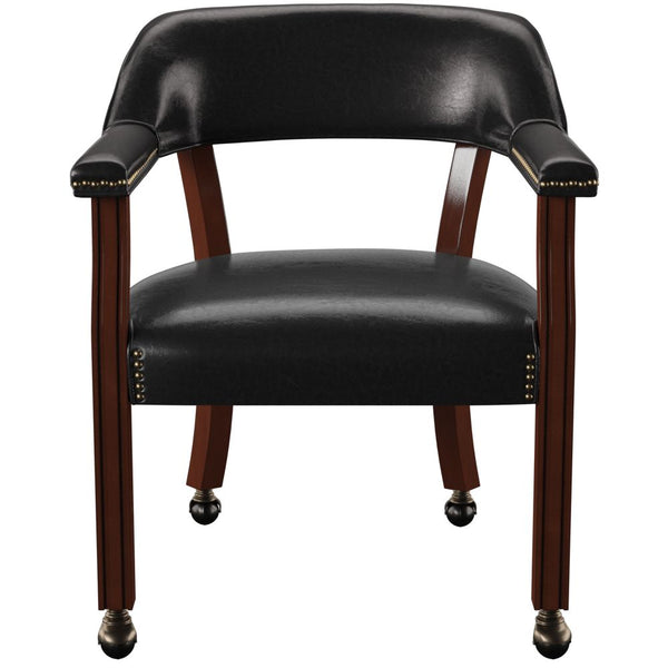 English Elm Steve Silver - Tournament Captain Arm Chair with Casters, Faux Leather Black, Nailhead Trim, Medium Cherry Pedestal Base - Swivel Comfort & Game-Ready Design B081P157446