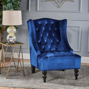 English Elm Christopher Knight Home® - High-Back Velvet Wingback Club Chair, Button-Tufted Diamond Stitching, Navy Blue, Turned Legs 55038.00NVLTNBL