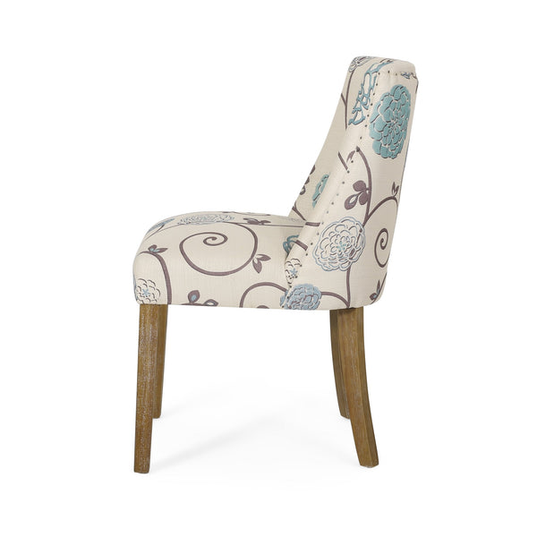 English Elm Fabric Dining Chairs with Nailhead Trim Plush Seat Rubberwood Legs Set of 2 72610.00WHTBLU