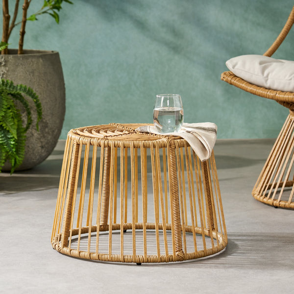 English Elm Christopher Knight Home® - ELAINE Rattan Side Table Light Brown – Boho Outdoor Wicker Cage Accent Table, Durable Polyethylene Finish 71843.00LBRN