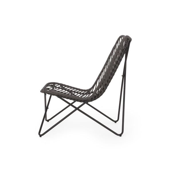 English Elm Gatlin Woven Wicker Outdoor Accent Chair Set Bohemian Curved Shell with Geometric Base 70650.00GRY