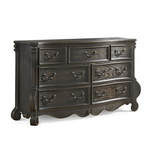 English Elm Steve Silver - Rhapsody Antique-Inspired 7-Drawer Dresser in Dark Brown Wood Finish, Fluted Pilasters & Scrollwork B081P157096