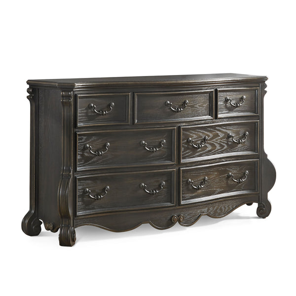 English Elm Steve Silver - Rhapsody Antique-Inspired 7-Drawer Dresser in Dark Brown Wood Finish, Fluted Pilasters & Scrollwork B081P157096