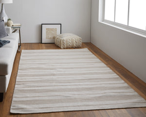 Feizy Rugs Duprine Eco-friendly Hand-woven Indoor Rug - Stylish Nautical Design With Classic Pin Stripes Ivory,Taupe Pet,Polyester 7220560fmsh000c00