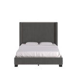 Homelegance By Top-Line Mylah Pleated Velvet Wingback Bed Grey Velvet