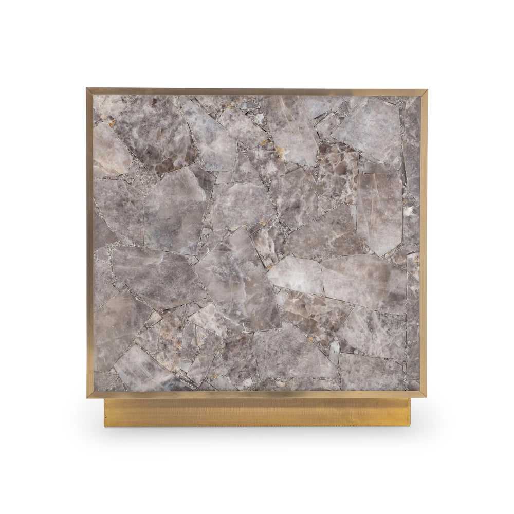 Bernhardt Bernhardt Tildon Side Table — Smoky Quartz Panels In Aged Brass Frame, Square Plinth Accent 22" H 347127