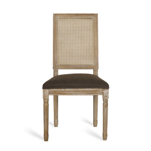 English Elm Dining Chair Set of Two with Cane Back Fluted Legs and Upholstered Seat French Style 71238.00BRNNTL