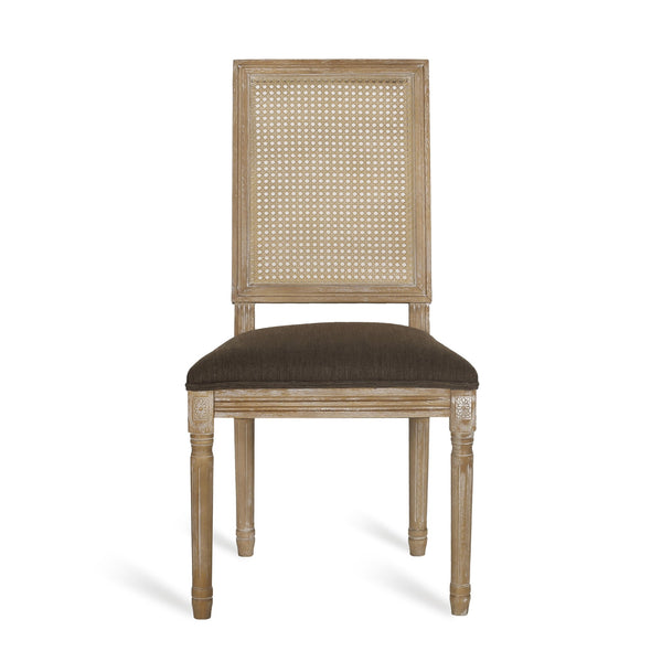 English Elm Dining Chair Set of Two with Cane Back Fluted Legs and Upholstered Seat French Style 71238.00BRNNTL