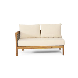 English Elm Crowne Five Piece Outdoor Chat Set Acacia Wood Woven Rattan Resort Patio Lounge 73149.00-74129-30-31