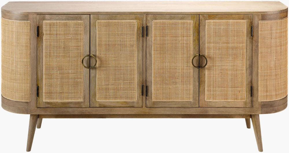 Livabliss Avadi Handcrafted Rattan Panel Sideboard Solid Wood Bohemian Dining Storage VDI-001