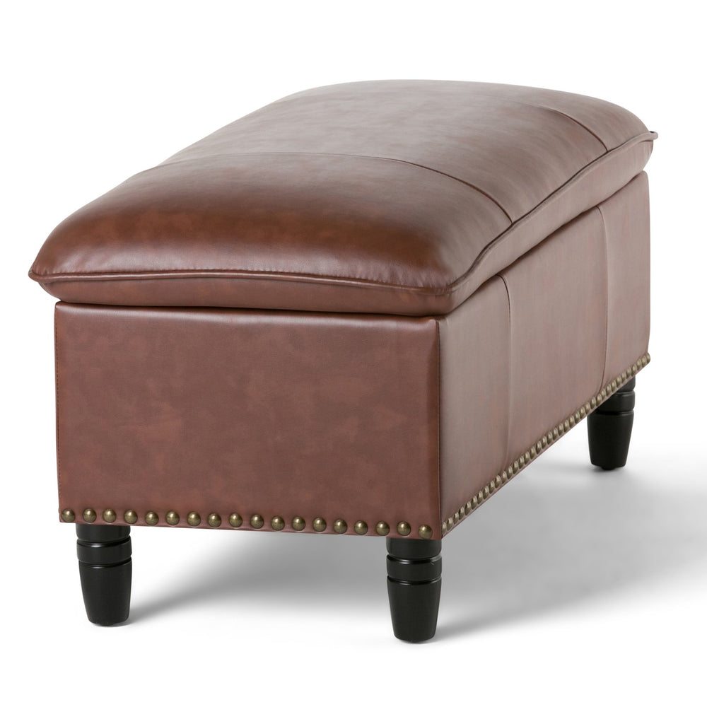 English Elm Emily Cognac Storage Ottoman with Pillow Top, Nailhead Trim & Hidden Interior Storage Bench 39" B136P158187