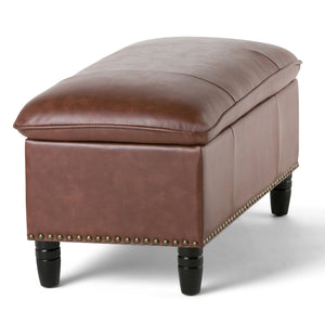 English Elm Emily Cognac Storage Ottoman with Pillow Top, Nailhead Trim & Hidden Interior Storage Bench 39" B136P158187