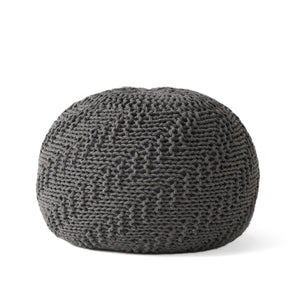 English Elm Christopher Knight Home® - Hazel Dark Grey Knitted Cotton Pouf 20"x20" Round — Handmade Eco-Friendly PET Yarn, Modern Texture 60495.00