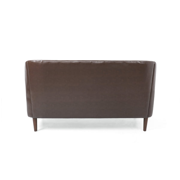 English Elm Christopher Knight Home® - LOVESEAT Diamond-Tufted PU Upholstery with Button Stitching, Tapered Birch Legs, Contemporary Chic Dark Brown 72248.00DBRN