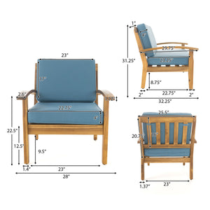 English Elm Christopher Knight Home® - Outdoor Wooden Club Chairs Set 4-Pc Teak Finish with Water-Resistant Blue Cushions, Deep-Seated Comfort, Sturdy Acacia Wood 57973.00BLU-4