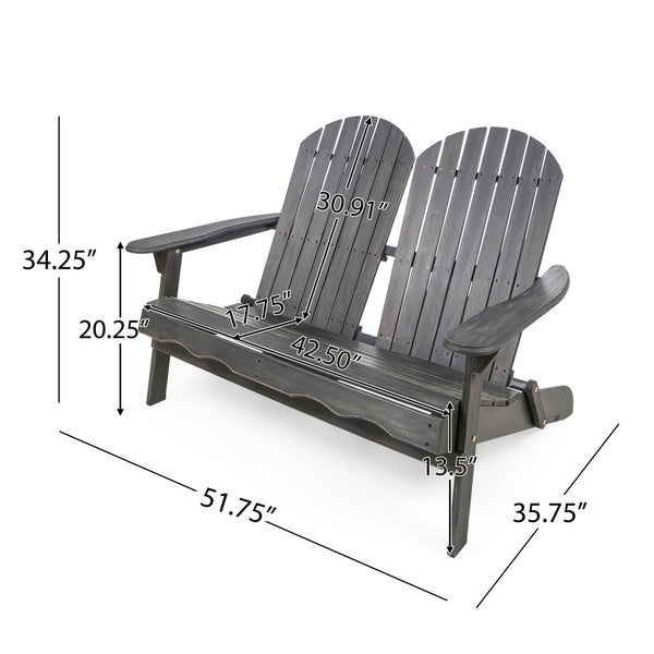 English Elm Christopher Knight Home® - MALIBU Acacia Wood Adirondack Loveseat with Slatted Back for Patio, Durable Weather-Resistant Comfort and Style DARK GREY 46 L x 24 W x 11.75 H 61679.00DGRY