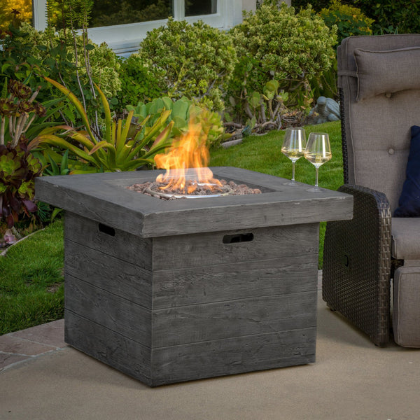 English Elm Anchorage Square Mgo Wood Burning Fire Pit Outdoor Patio Heat 40000 Btu Grey 57551.00GRY-40K