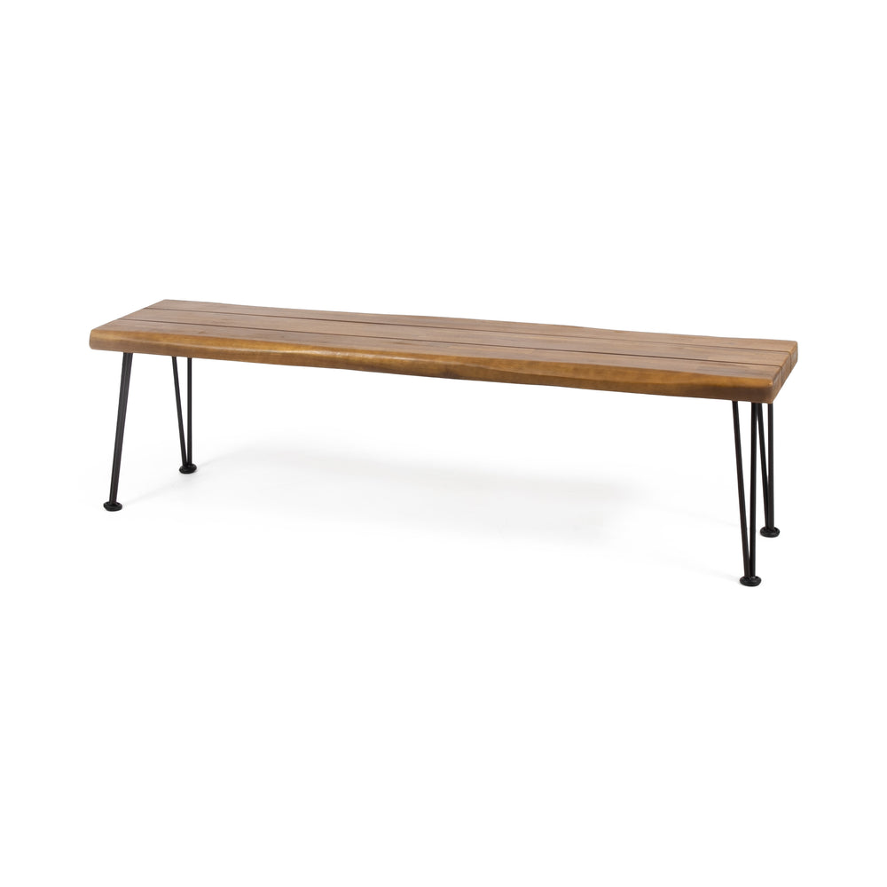 English Elm Christopher Knight Home® - ZION Acacia Wood & Metal Rectangular Bench 66" Rustic Faux Live Edge Top with Hairpin Legs, Industrial Comfort 69418.00