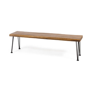 English Elm Christopher Knight Home® - ZION Acacia Wood & Metal Rectangular Bench 66" Rustic Faux Live Edge Top with Hairpin Legs, Industrial Comfort 69418.00