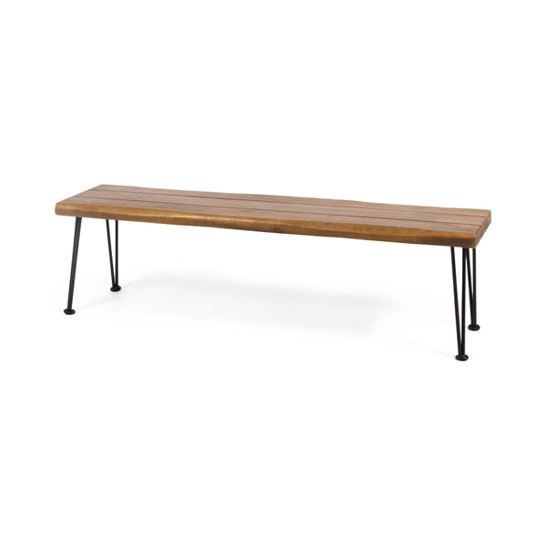 English Elm Christopher Knight Home® - ZION Acacia Wood & Metal Rectangular Bench 66" Rustic Faux Live Edge Top with Hairpin Legs, Industrial Comfort 69418.00