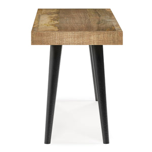 English Elm Durham Handcrafted Distressed Natural Mango Wood Bench with Black Metal Legs — Rustic Modern Entryway Seat B136P158598