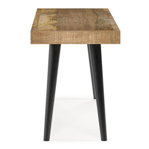 English Elm Durham Handcrafted Distressed Natural Mango Wood Bench with Black Metal Legs — Rustic Modern Entryway Seat B136P158598