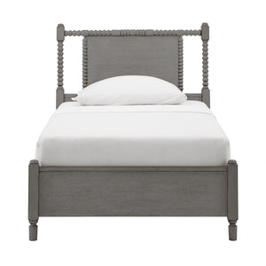 Homelegance By Top-Line Remi Antique Finish Beaded Wood Platform Bed Grey Rubberwood