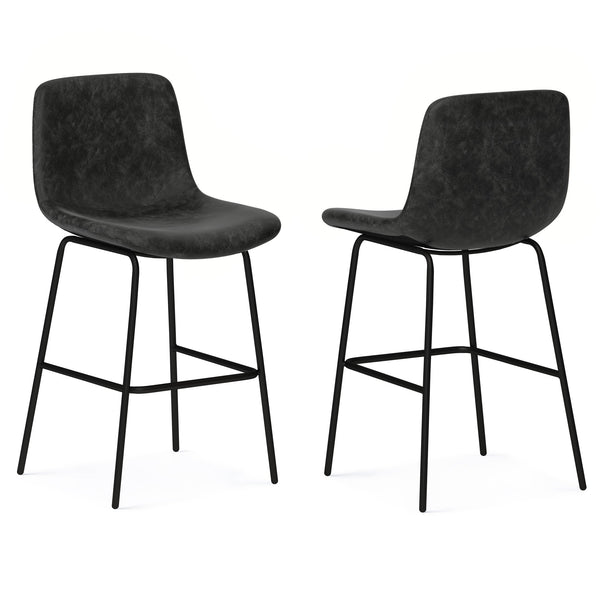 English Elm Jolie Counter Height Stool Set Of 2 - Stylish Distressed Charcoal Vegan Leather & Metal Legs B136P158760