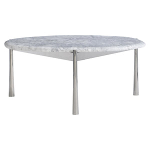 Bernhardt Bernhardt Arabescato Round Cocktail Table With Polished Stainless Triangular Base, 15"H, Sculptural Elegance 321010