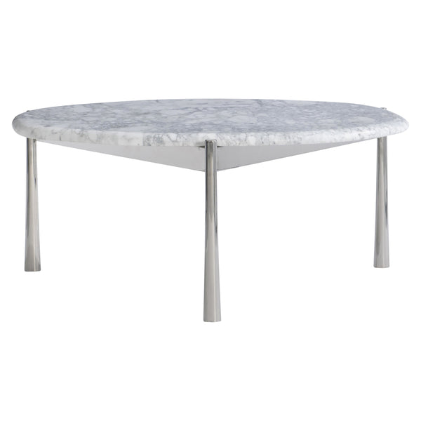 Bernhardt Bernhardt Arabescato Round Cocktail Table With Polished Stainless Triangular Base, 15"H, Sculptural Elegance 321010