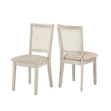 Homelegance By Top-Line Theordore Beige Linen Rattan Back Dining Chairs (Set of 2) White Rubberwood