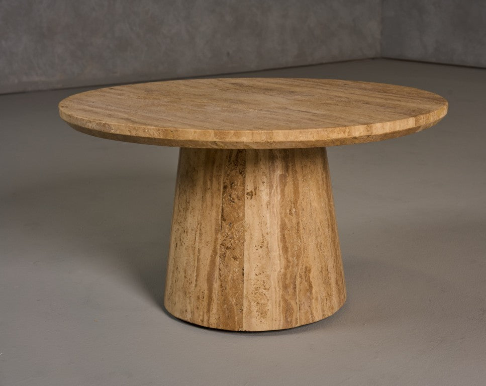 VIG Furniture Velma Round Travertine Marble Coffee Table — Sculptural Tapered Base, Natural Grain, Durable 75 Lb Capacity VGBR-SBA-8542CT-BE