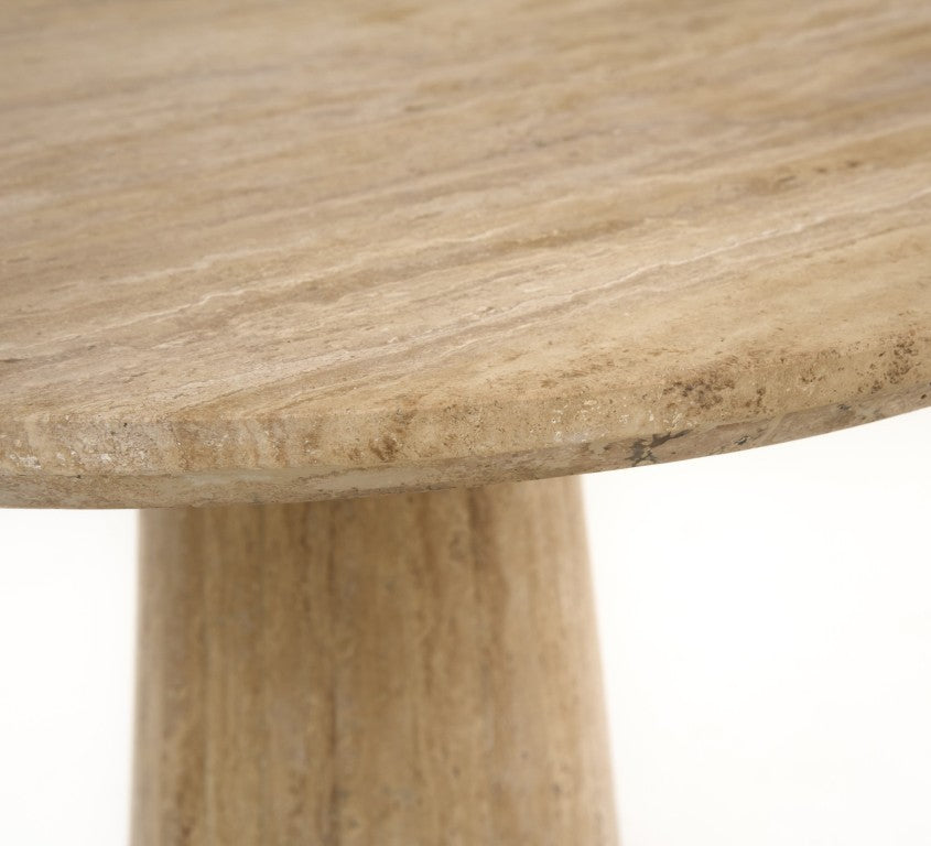 VIG Furniture Velma Travertine Marble Round Dinette Table – Compact 27.5" Top, Minimal Pedestal, Natural Stone Elegance VGBR-SBA-8542B-BE