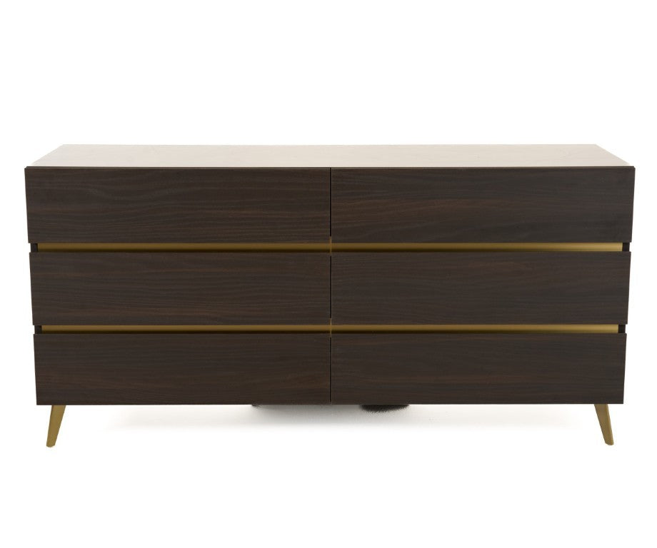 VIG Furniture Velondra Dark Eucalyptus Dresser With Grey Faux Marble Top, Brushed Gold Handles & 6 Drawers (92) VGACVELONDRA-DRS