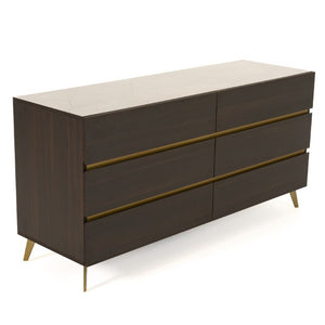 VIG Furniture Velondra Dark Eucalyptus Dresser With Grey Faux Marble Top, Brushed Gold Handles & 6 Drawers (92) VGACVELONDRA-DRS
