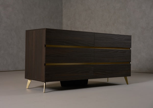 VIG Furniture Velondra Dark Eucalyptus Dresser With Grey Faux Marble Top, Brushed Gold Handles & 6 Drawers (92) VGACVELONDRA-DRS