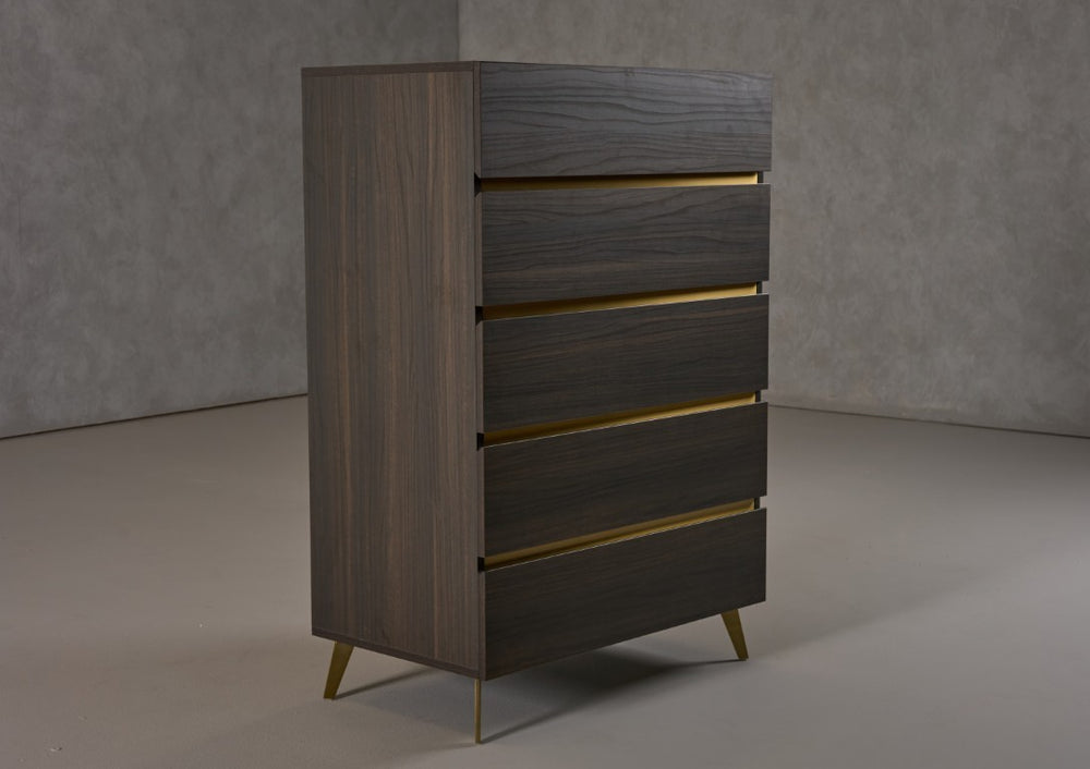 VIG Furniture Velondra Eucalypto Chest With Grey Faux-Marble Top, Gold Accents & 5 Soft-Closing Drawers, 33"W VGACVELONDRA-CHEST