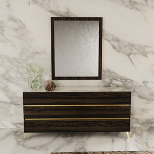 VIG Furniture Velondra Dark Eucalyptus Dresser With Grey Faux Marble Top, Brushed Gold Handles & 6 Drawers (92) VGACVELONDRA-DRS