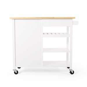 English Elm Christopher Knight Home® - Kitchen Island Cart with Solid Rubberwood Top, 41.75" Mobile Island with Drawer, Cabinet, Shelves & Wheels White 67756.00NATWHT