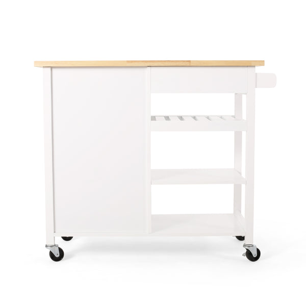 English Elm Christopher Knight Home® - Kitchen Island Cart with Solid Rubberwood Top, 41.75" Mobile Island with Drawer, Cabinet, Shelves & Wheels White 67756.00NATWHT