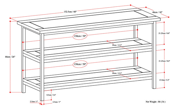 English Elm Skyler Industrial TV Media Stand Dark Cognac Brown – Solid Mango Wood & Metal, 60" Wide, 65" TV Ready, Open Shelves B136P158242