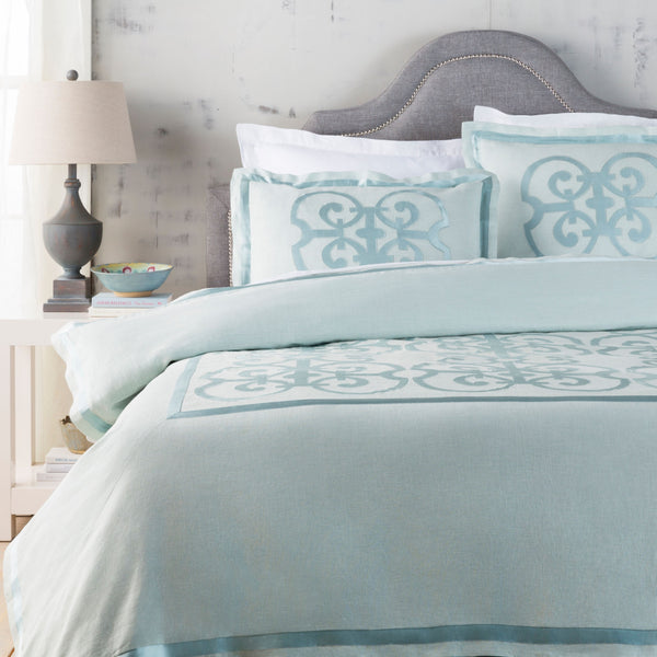 Surya Versaille Luxurious Duvet Set 88"W X 92"L - Timeless Design With Elegant Craftsmanship & Comfort Pale Blue Linen,Polyester,Linen,Polyester Ver6000-fqset