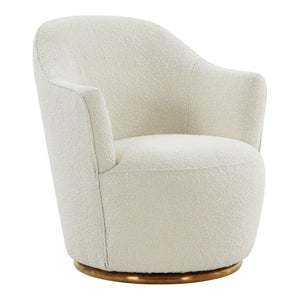 VIG Furniture Vera Plush Sherpa Swivel Chair With Gold Metal Base — Mid-Century Modern Cozy Accent Seat 98 VGRHAC-542-WHT-CH